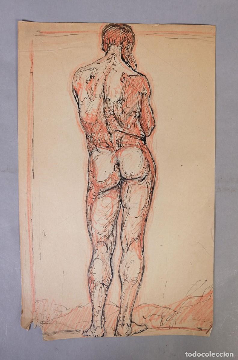 Arte: Dibujo a tinta y ceras sobre papel Desnudo masculino