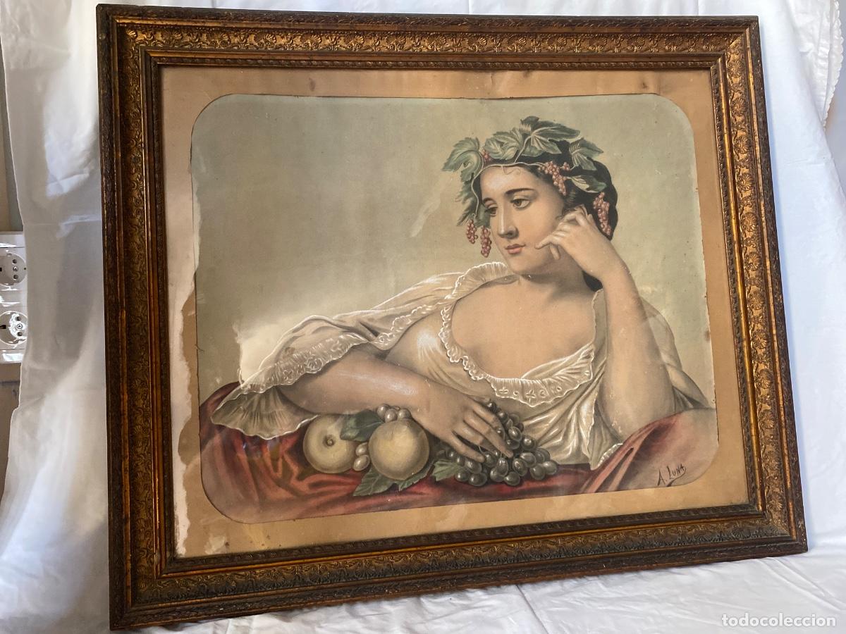 Arte: DIBUJO COLOREADO AL PASTEL DE DAMA, DE A. LUNA.