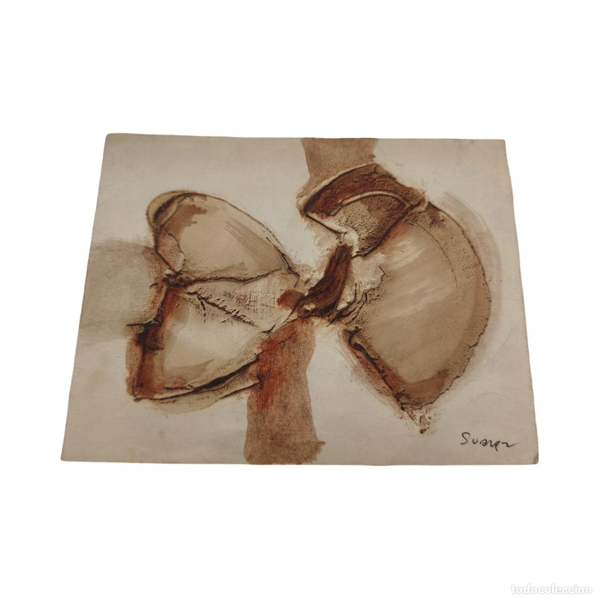 Arte: ATRIBUIDO A ANTONIO SU&Aacute;REZ - DIBUJO / T&Eacute;CNICA MIXTA ABSTRACCI&Oacute;N INFORMALISTA CON DEDICATORIA (1960)