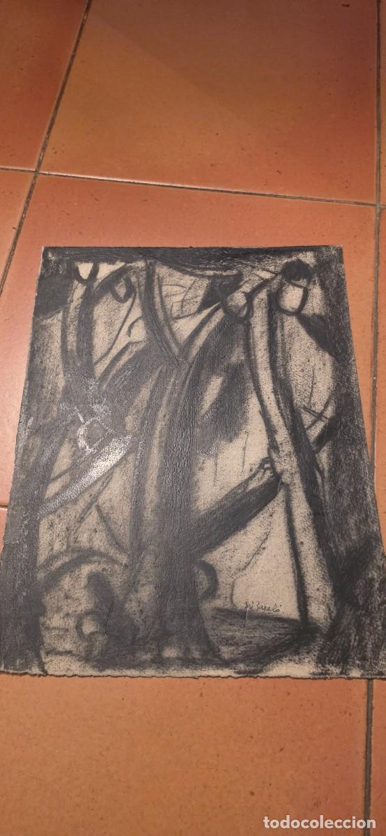 Arte: Precioso dibujo cera negra de Jos&eacute; Barcelo Albadalejo