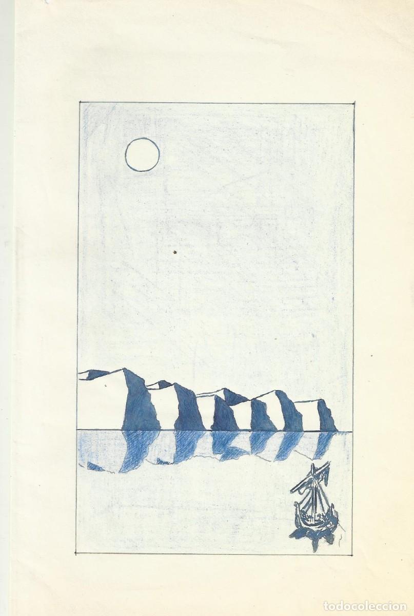 Arte: Hendrik Van Loon. Dibujo tinta sobre papel. Sin firmar. 21,5x14 cm. &rdquo;Barco, mar, rocas, hielo&rdquo;