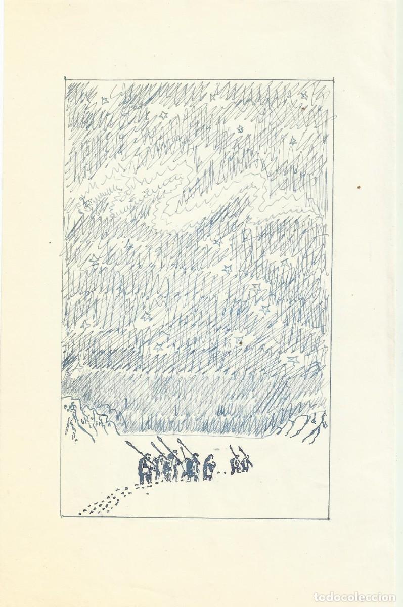 Arte: Hendrik Van Loon. Dibujo tinta sobre papel. Sin firmar. 21,5x14 cm. &rdquo;Caminando con lanzas&rdquo;