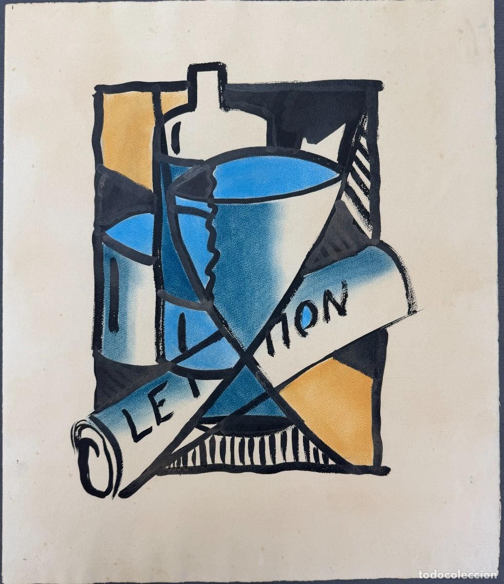 Arte: T&eacute;cnica mixta sobre papel , firmada y fechada al reverso , del a&ntilde;o 1958, blue composition