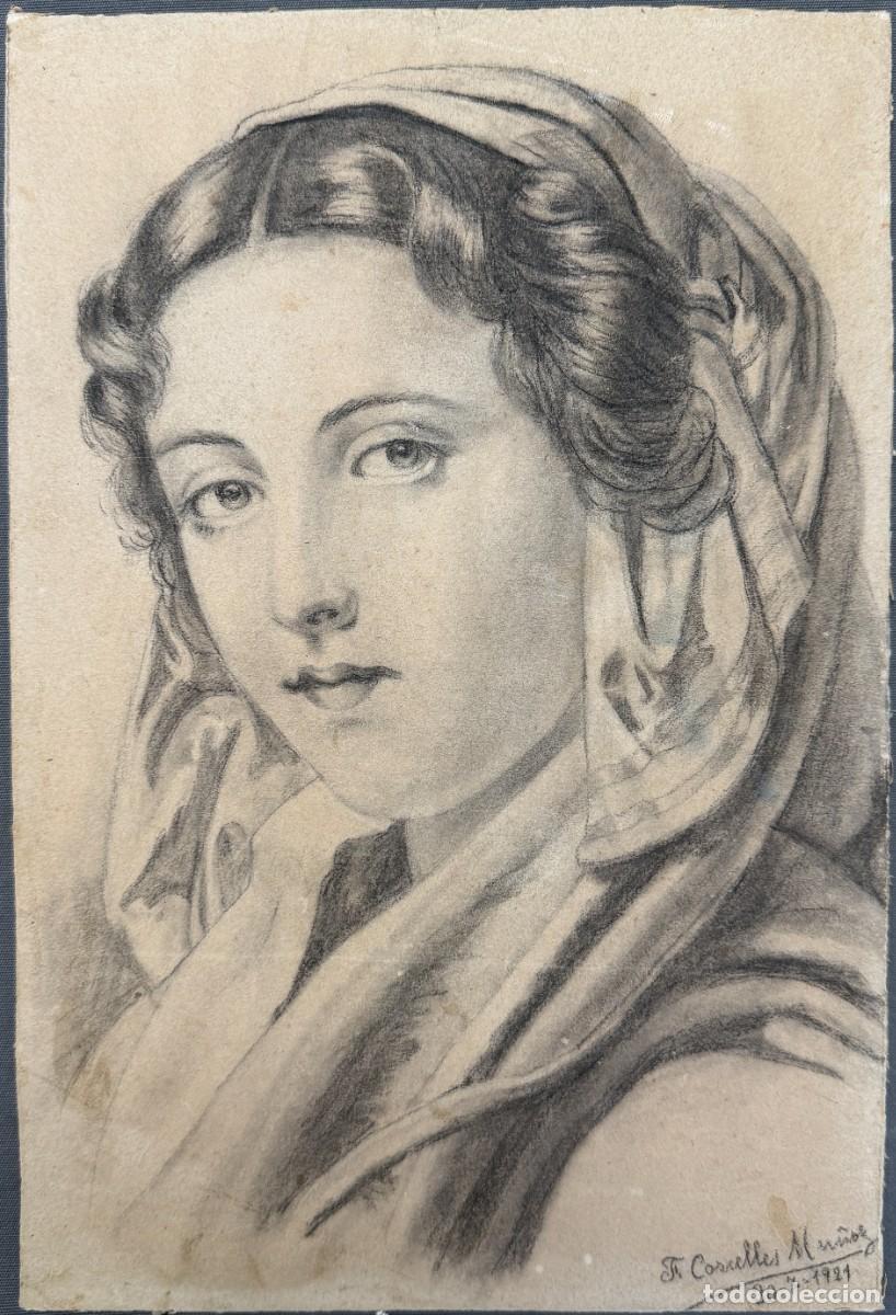Arte: Francisco Corcelles Mu&ntilde;oz , dibujo original del a&ntilde;o 1921 , M&aacute;laga , retrato femenino