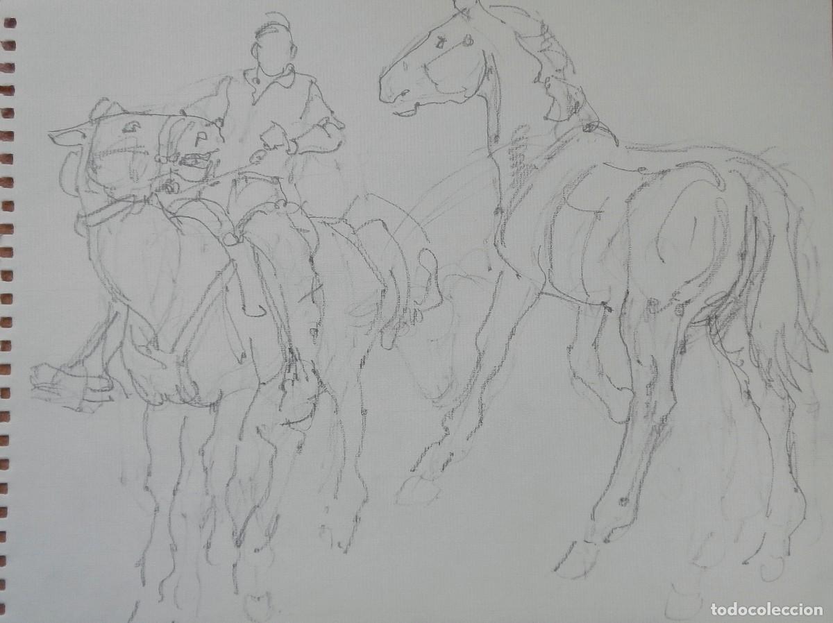 Arte: Carlos Enrique Lencinas G&oacute;mez. Dibujo sobre papel. &rdquo;Caballos y jinete&rdquo;. Sin firmar. Esbozo, apunte.