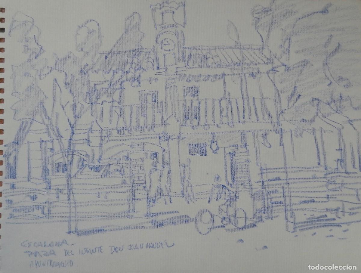 Arte: Carlos Enrique Lencinas G&oacute;mez. Dibujo sobre papel. &rdquo;Escalona. Plaza del Infante Don Juan Manuel&rdquo;.
