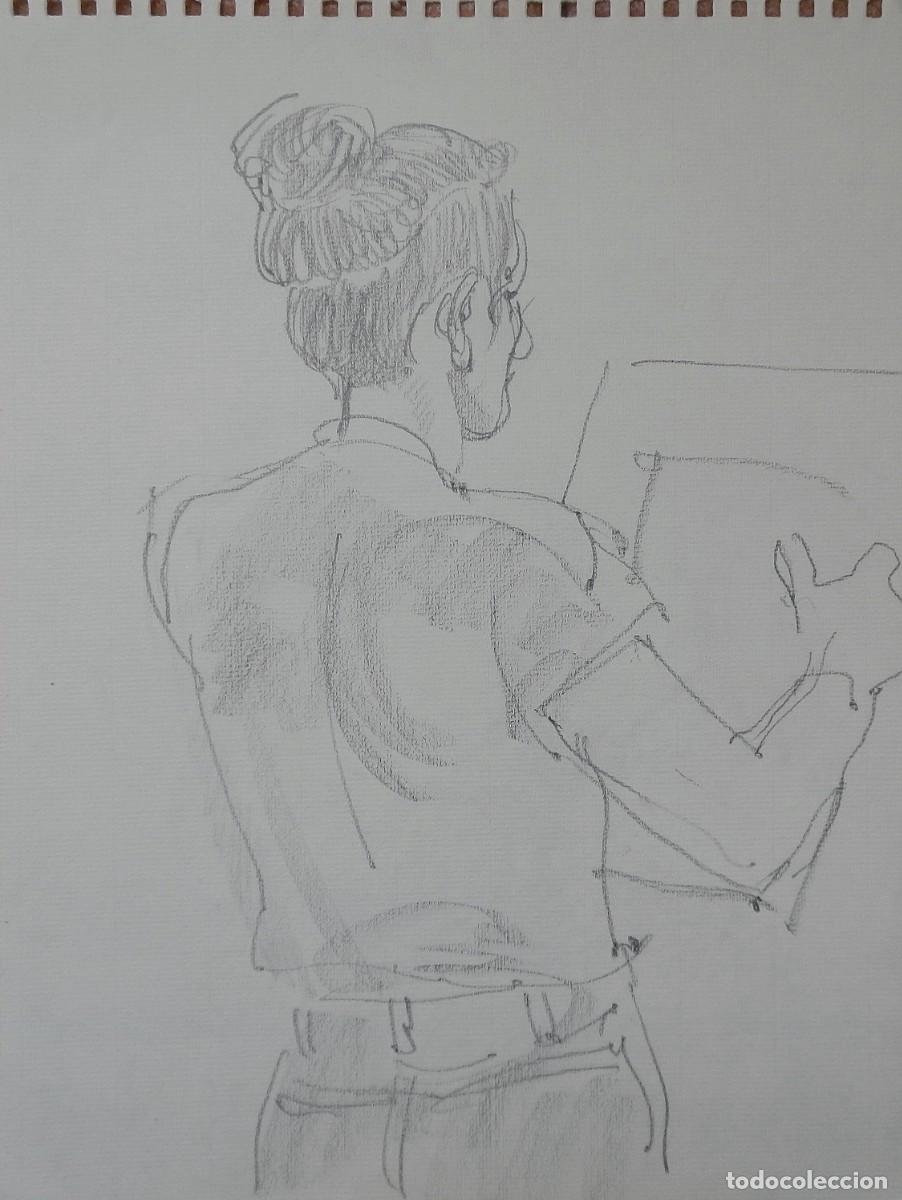 Arte: Carlos Enrique Lencinas G&oacute;mez. Dibujo sobre papel. &rdquo;Tomando apuntes&rdquo;. Sin firmar. Esbozo, apunte.