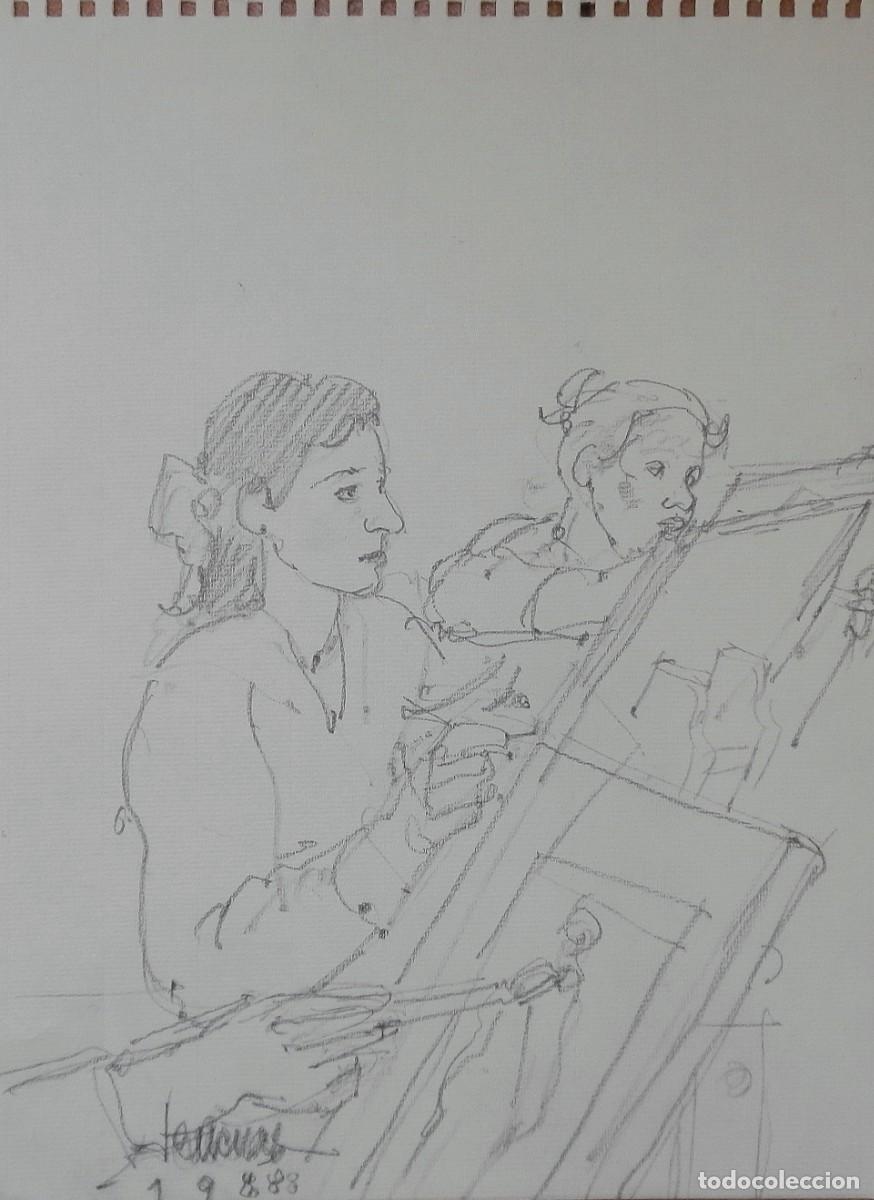 Arte: Carlos Enrique Lencinas G&oacute;mez. Dibujo sobre papel. &rdquo;Tomando apuntes&rdquo;. Firmado a mano. 1988.
