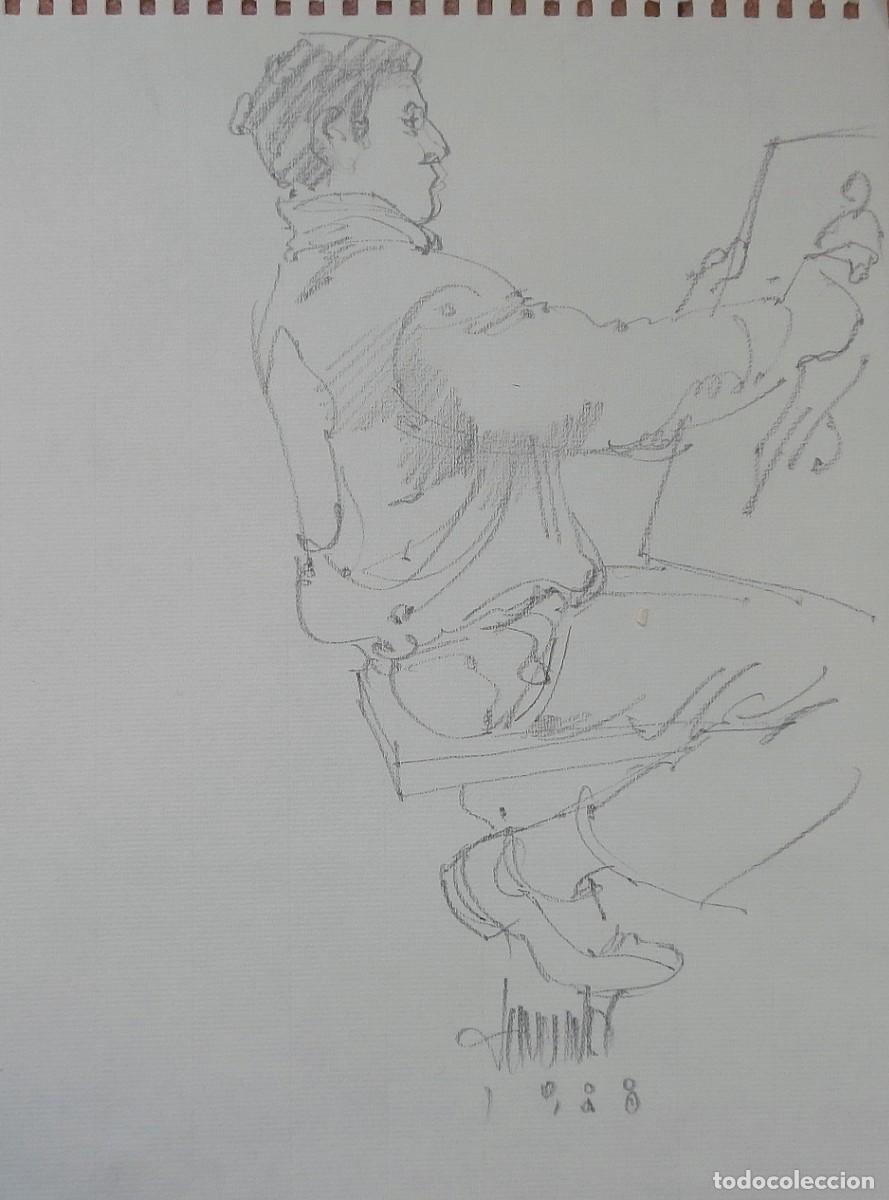 Arte: Carlos Enrique Lencinas G&oacute;mez. Dibujo sobre papel. &rdquo;Tomando apuntes&rdquo;. Firmado a mano. 1988.