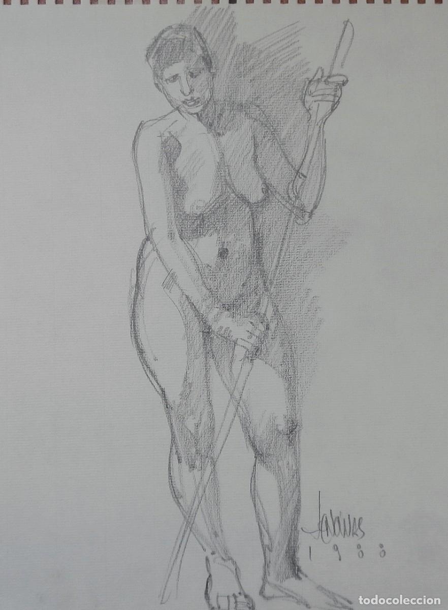 Arte: Carlos Enrique Lencinas G&oacute;mez. Dibujo sobre papel. &rdquo;Desnudo femenino&rdquo;. Firmado a mano. 1988.