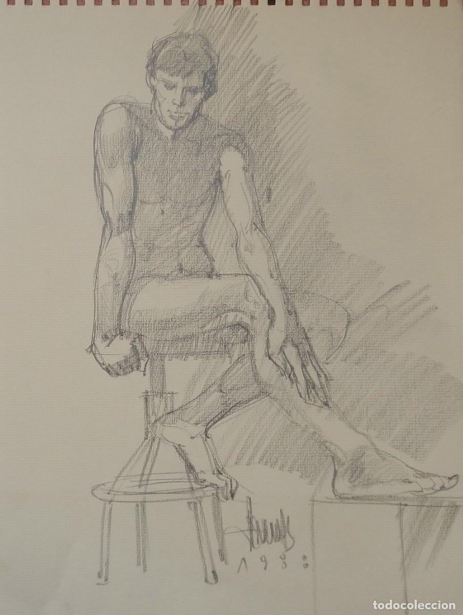 Arte: Carlos Enrique Lencinas G&oacute;mez. Dibujo sobre papel. &rdquo;Desnudo masculino&rdquo;. Firmado a mano. 1988.