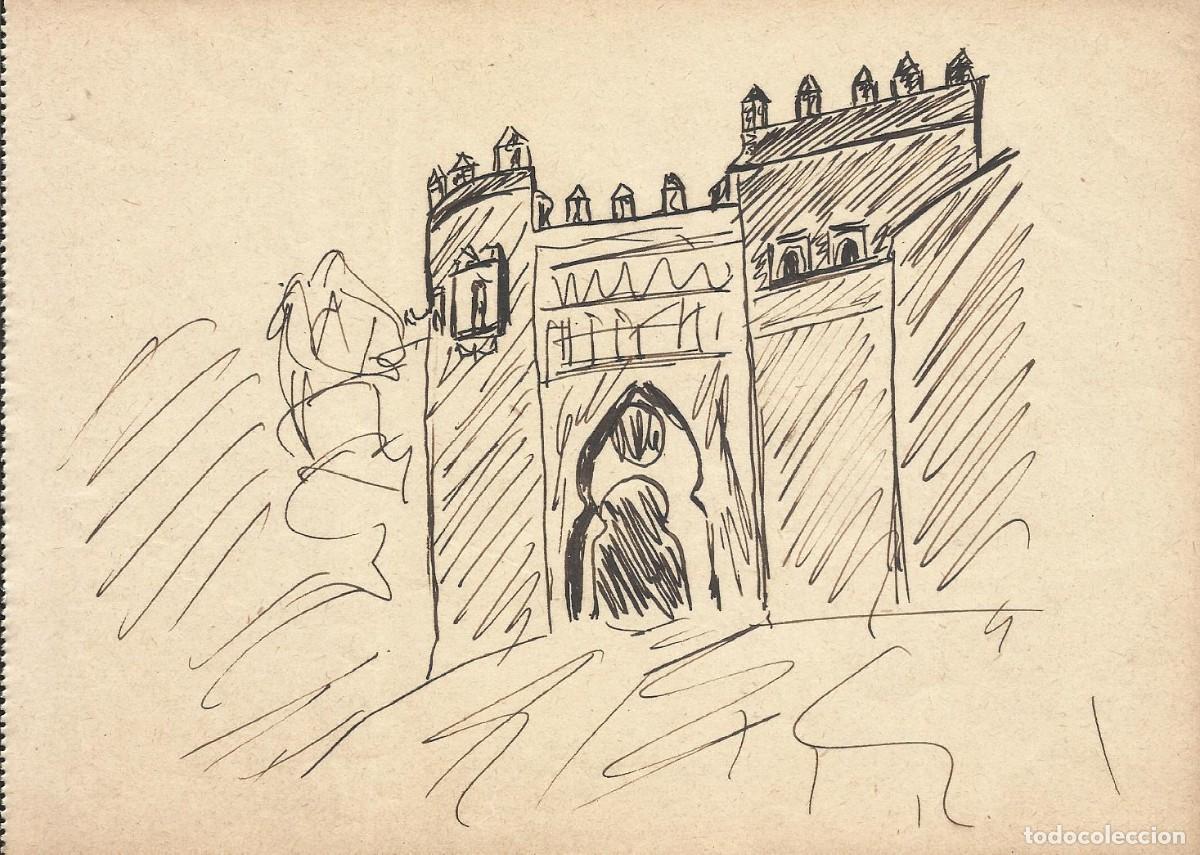 Arte: Josep Maria Sala. Dibujo tinta sobre papel. Entrada al castillo. Sin firmar. 1930 aprox. 13,5x19 cm.