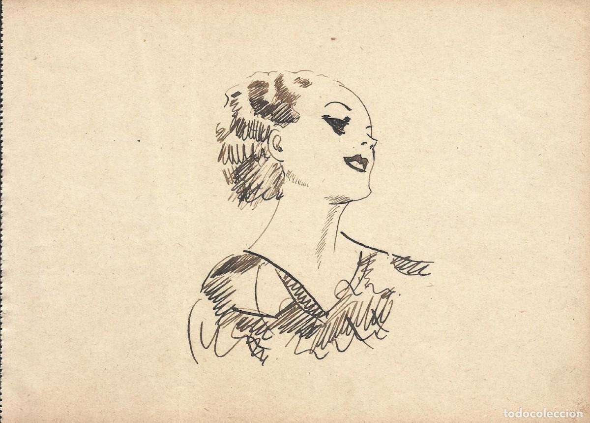 Arte: Josep Maria Sala. Dibujo tinta sobre papel. Cara femenina. Sin firmar. 1930 aprox. 13,5x19 cm.