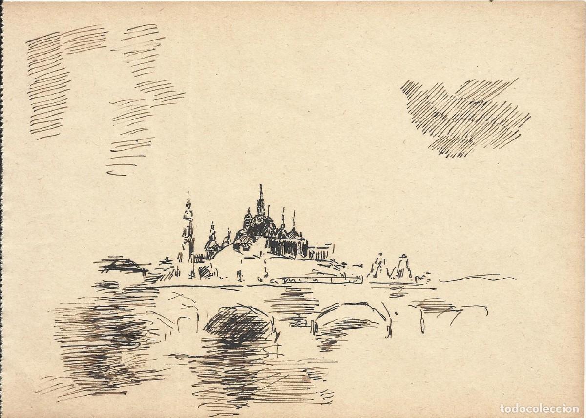 Arte: Josep Maria Sala. Dibujo tinta sobre papel. Catedral y puente. Sin firmar. 1930 aprox. 13,5x19 cm.