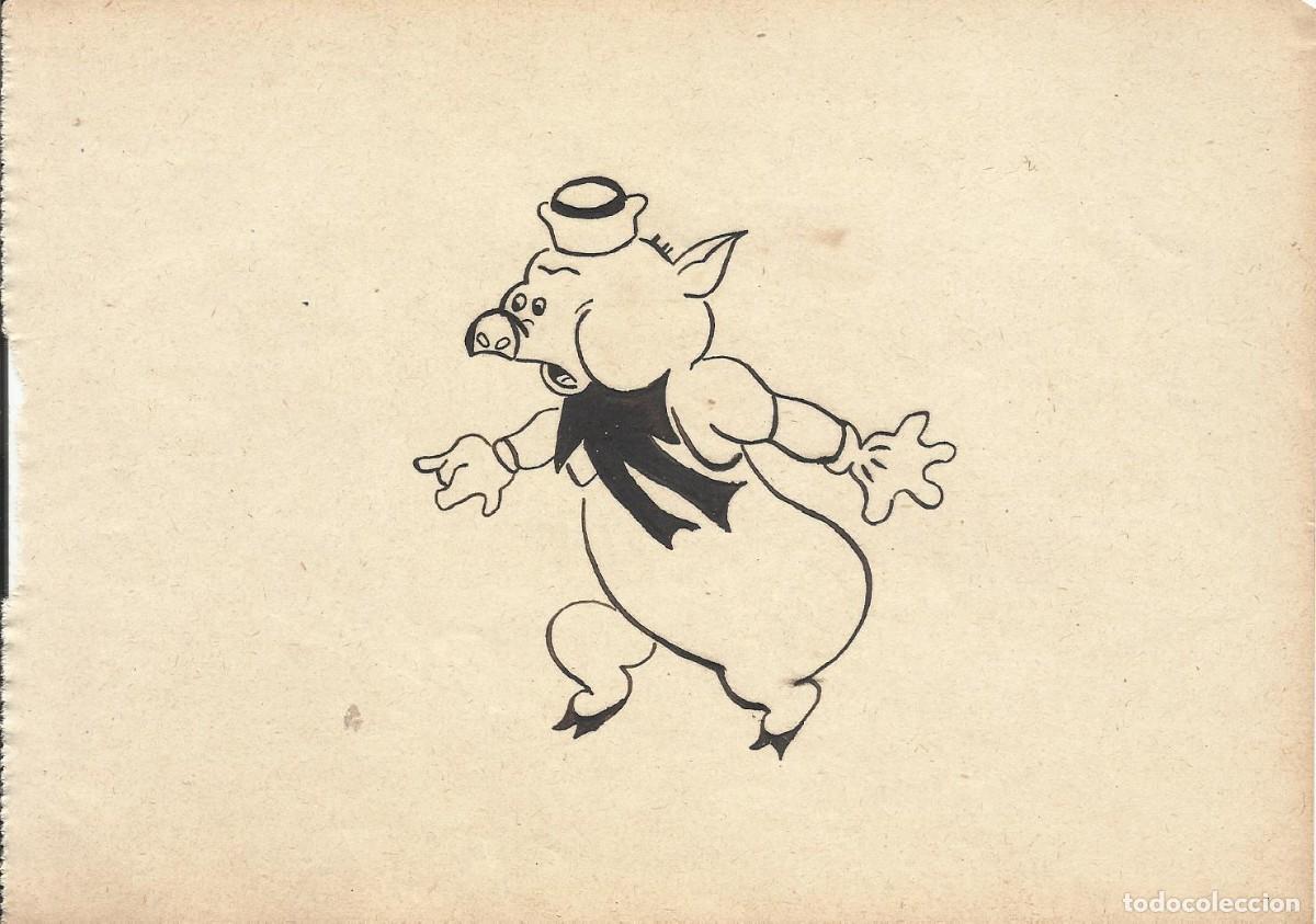 Arte: Josep Maria Sala. Dibujo tinta sobre papel. Cerdo Porky Sin firmar. 1930 aprox. 13,5x19 cm.