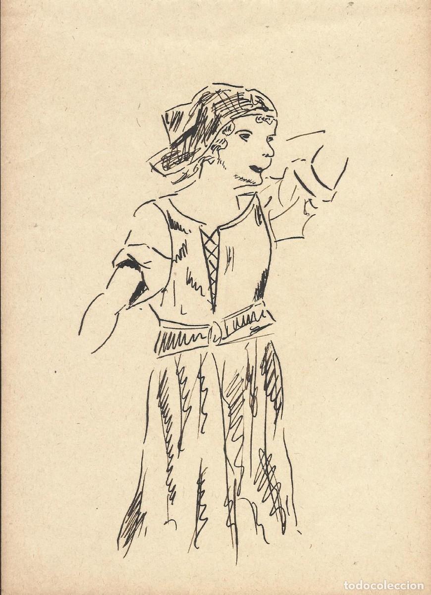 Arte: Josep Maria Sala. Dibujo tinta sobre papel. Joven con vestido. Sin firmar. 1930 aprox. 13,5x19 cm.
