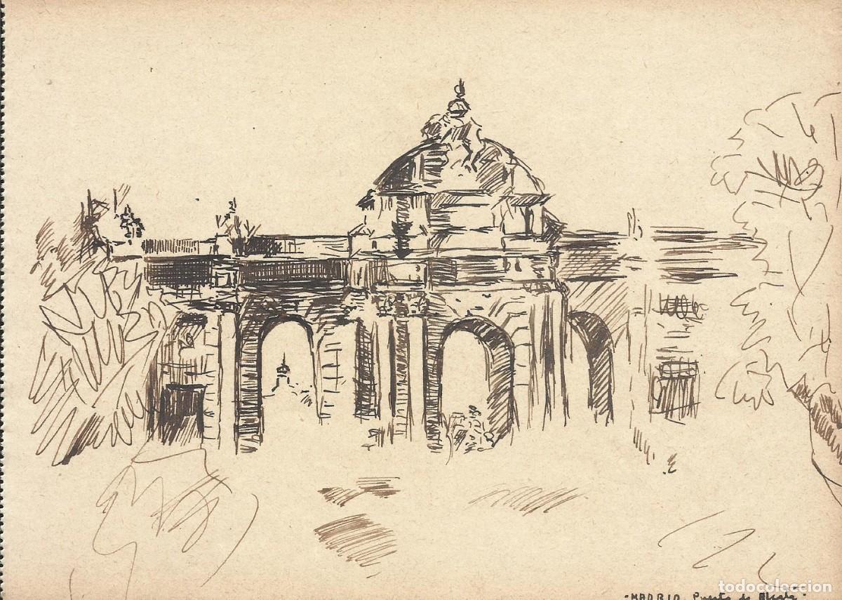 Arte: Josep Maria Sala. Dibujo tinta sobre papel. Madrid. Puerta de Alcal&aacute;. 1930 aprox. Sin firmar.