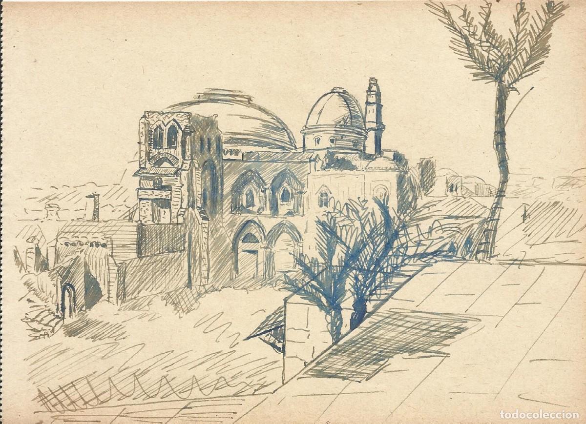 Arte: Josep Maria Sala. Dibujo tinta sobre papel. Gran iglesia con c&uacute;pulas. 1930 aprox. Sin firmar.