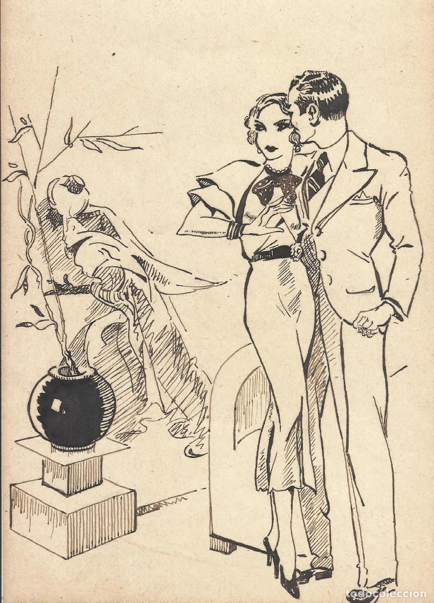 Arte: Josep Maria Sala. Dibujo tinta sobre papel. Pareja y jarr&oacute;n. 1930 aprox. Sin firmar.