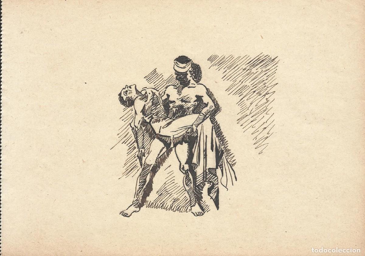 Arte: Josep Maria Sala. Dibujo tinta sobre papel. Personaje africano sujetando hombre. 1930 aprox.