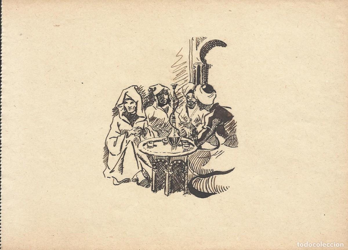 Arte: Josep Maria Sala. Dibujo tinta sobre papel. Cuatro &aacute;rabes tomando el t&eacute;. 1930 aprox. Sin firmar.