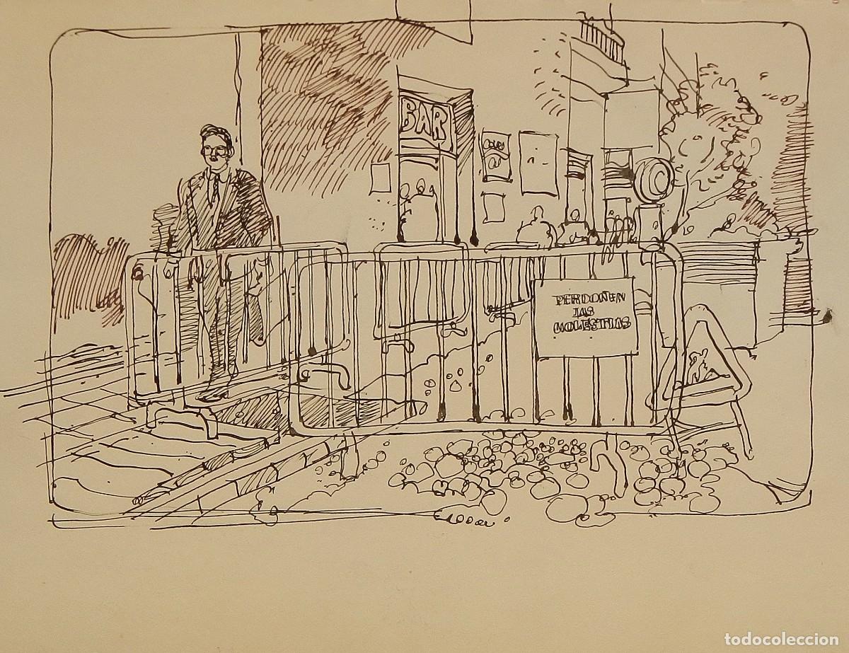 Arte: Carlos Enrique Lencinas G&oacute;mez. Tinta sobre papel. &rdquo;Obras en la calle&rdquo;. Sin firmar. Apunte.