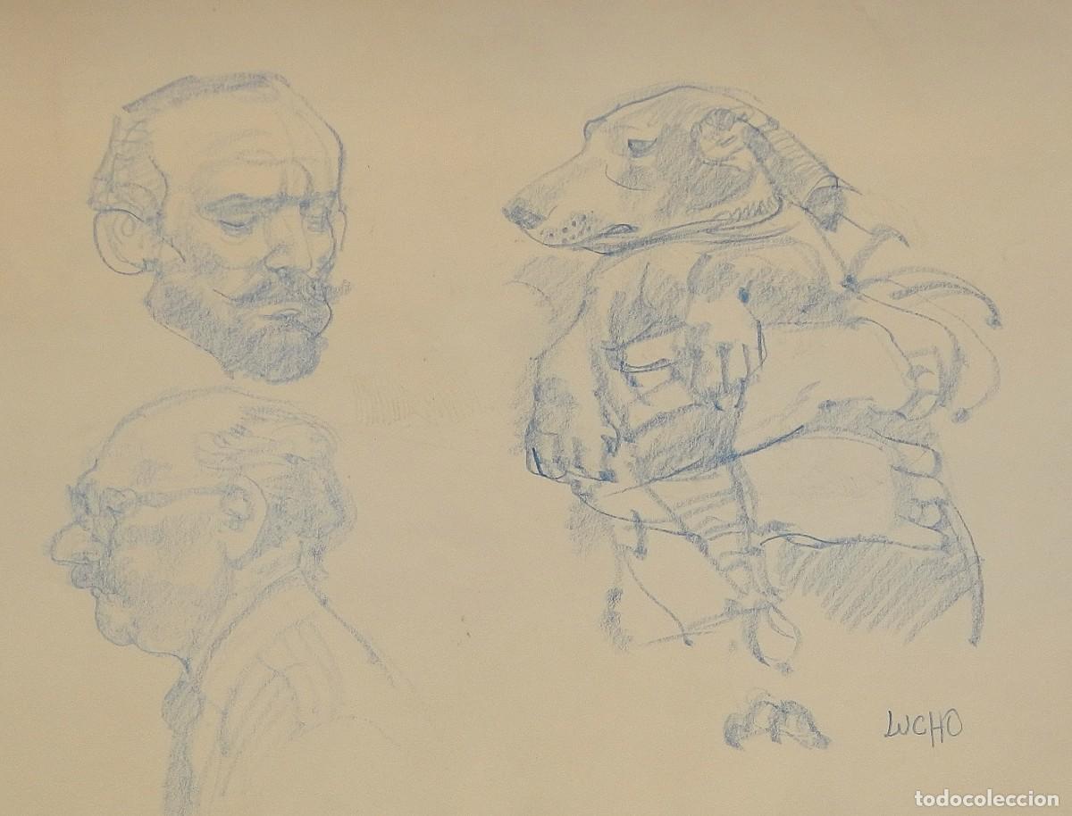 Arte: Carlos Enrique Lencinas G&oacute;mez. L&aacute;piz color sobre papel. &rdquo;Perro Lucho y rostros&rdquo;. Sin firmar. Apunte.