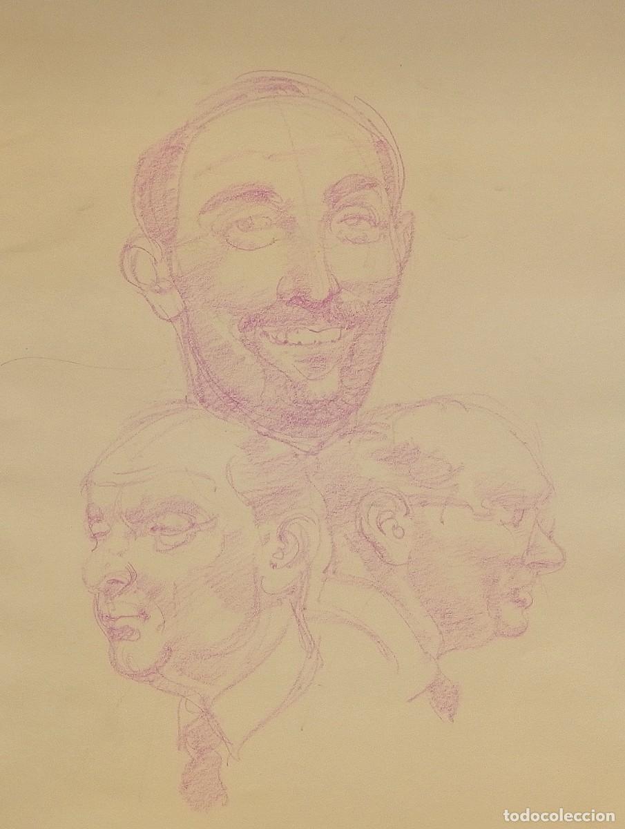 Arte: Carlos Enrique Lencinas G&oacute;mez. L&aacute;piz color sobre papel. &rdquo;Rostros masculinos&rdquo;. Sin firmar. Apunte.