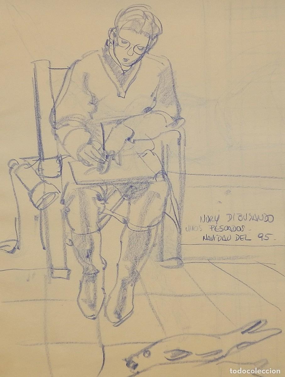 Arte: Carlos Enrique Lencinas G&oacute;mez. L&aacute;piz color sobre papel. &rdquo;Nury dibujando. 1995&rdquo;. Sin firmar. Apunte.
