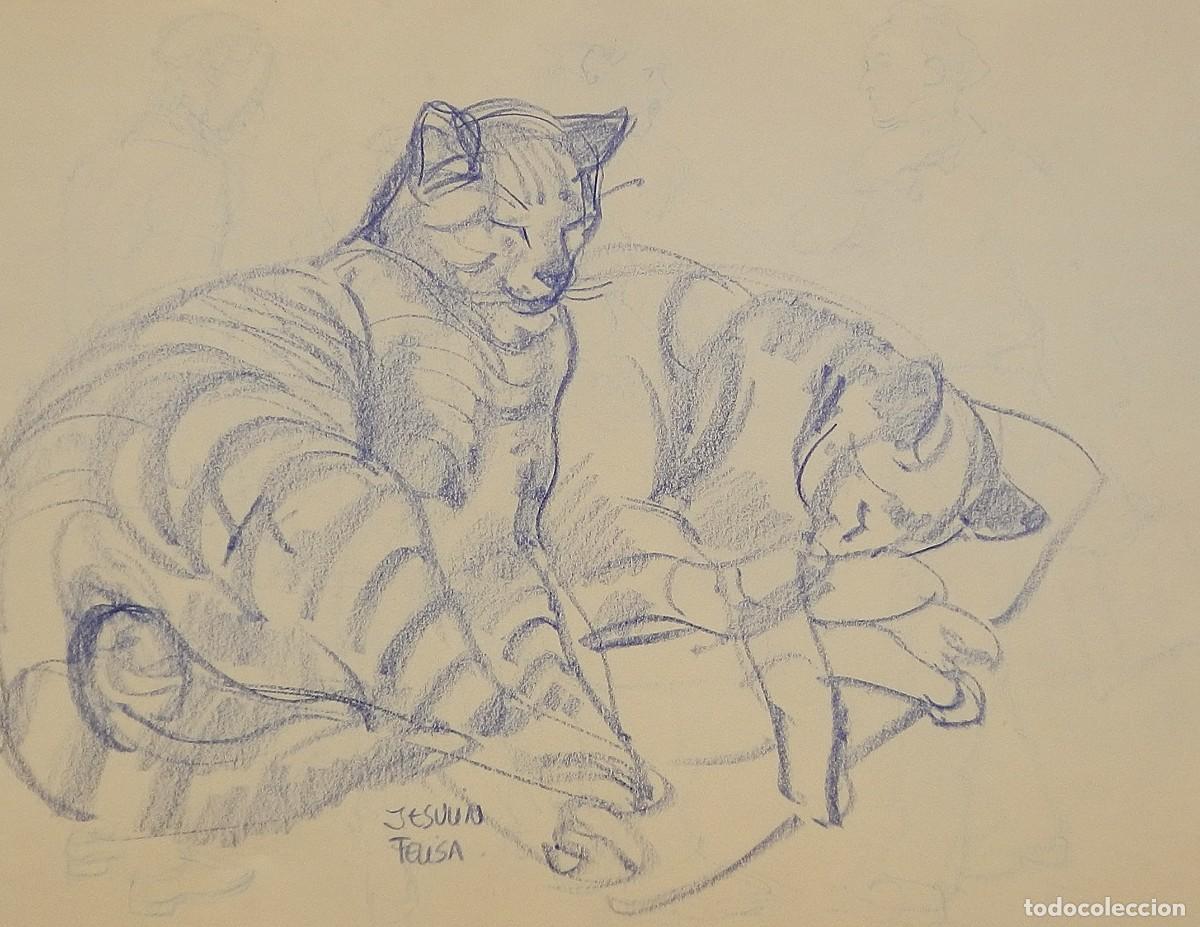 Arte: Carlos Enrique Lencinas G&oacute;mez. L&aacute;piz color sobre papel. &rdquo;Jesul&iacute;n. Felisa. Gato&rdquo;. Sin firmar. Apunte.