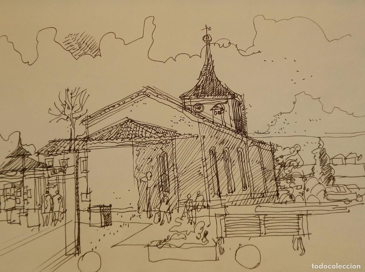 Arte: Carlos Enrique Lencinas G&oacute;mez. Tinta sobre papel. &rdquo;Alrededor de la iglesia&rdquo;. Sin firmar. Apunte.