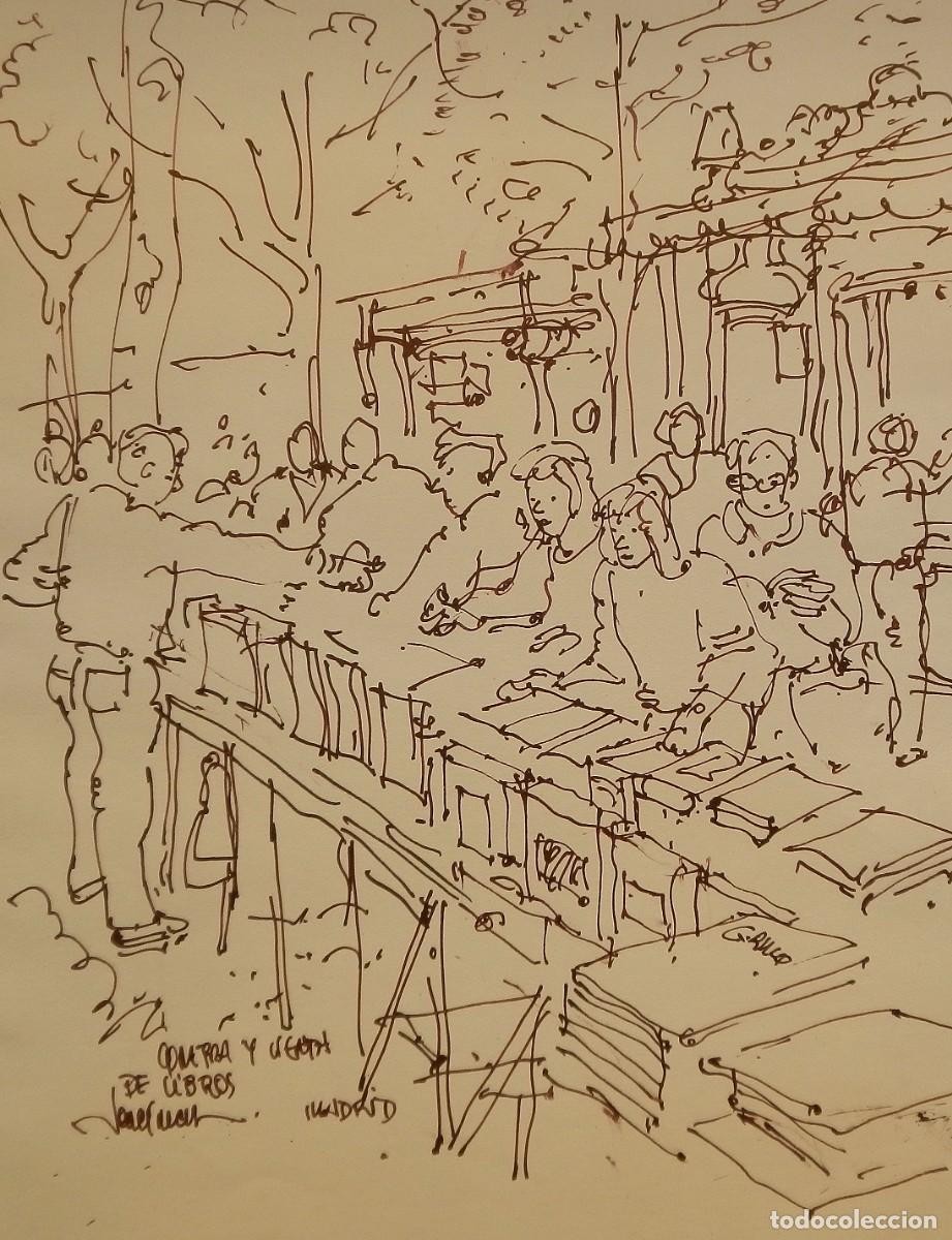 Arte: Carlos Enrique Lencinas G&oacute;mez. Tinta sobre papel. &rdquo;Compra venta libros. Madrid&rdquo;. Firmado a mano.