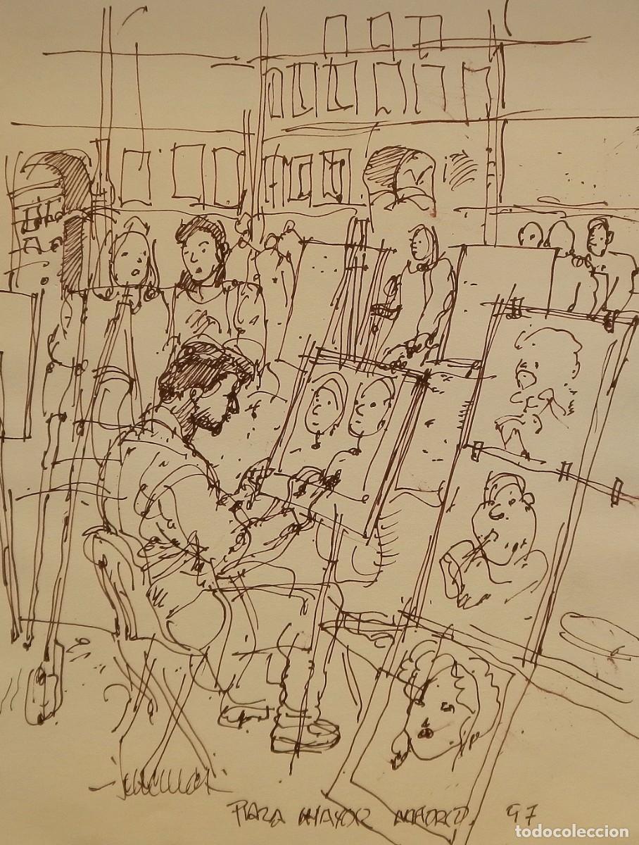 Arte: Carlos Enrique Lencinas G&oacute;mez. Tinta sobre papel. &rdquo;Plaza Mayor. 1997. Madrid&rdquo;. Firmado a mano.