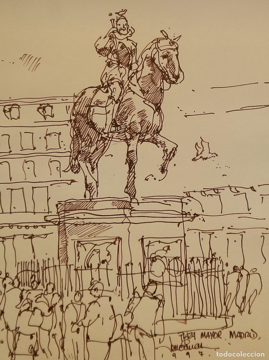 Arte: Carlos Enrique Lencinas G&oacute;mez. Tinta sobre papel. &rdquo;Plaza Mayor. 1997. Madrid&rdquo;. Firmado a mano.