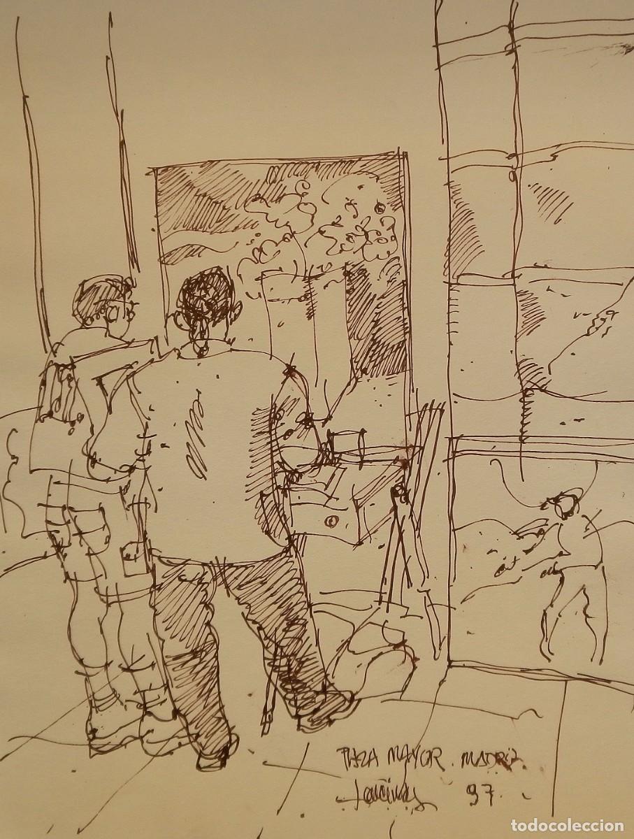 Arte: Carlos Enrique Lencinas G&oacute;mez. Tinta sobre papel. &rdquo;Plaza Mayor. 1997. Madrid&rdquo;. Firmado a mano.