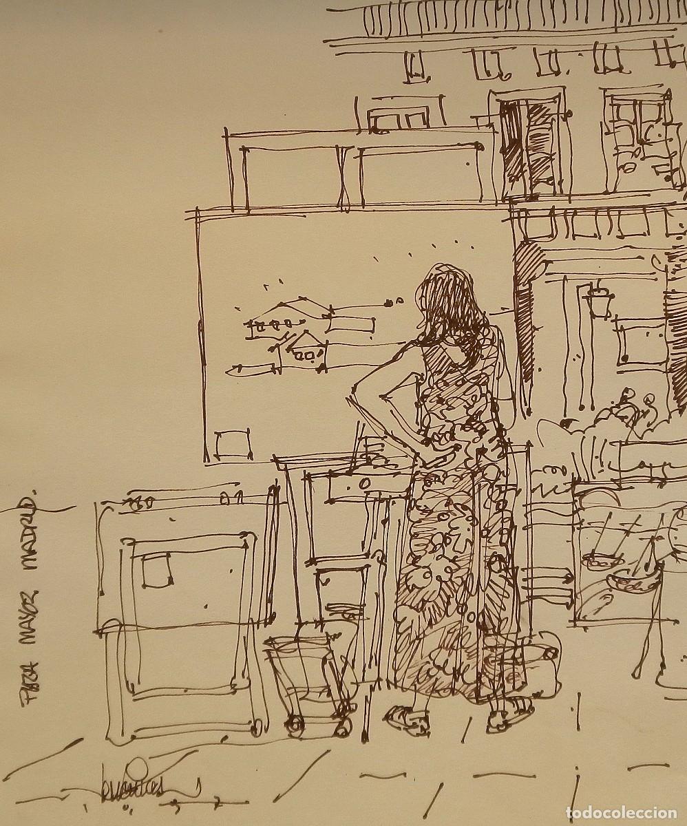 Arte: Carlos Enrique Lencinas G&oacute;mez. Tinta sobre papel. &rdquo;Plaza Mayor. 1997. Madrid&rdquo;. Firmado a mano.