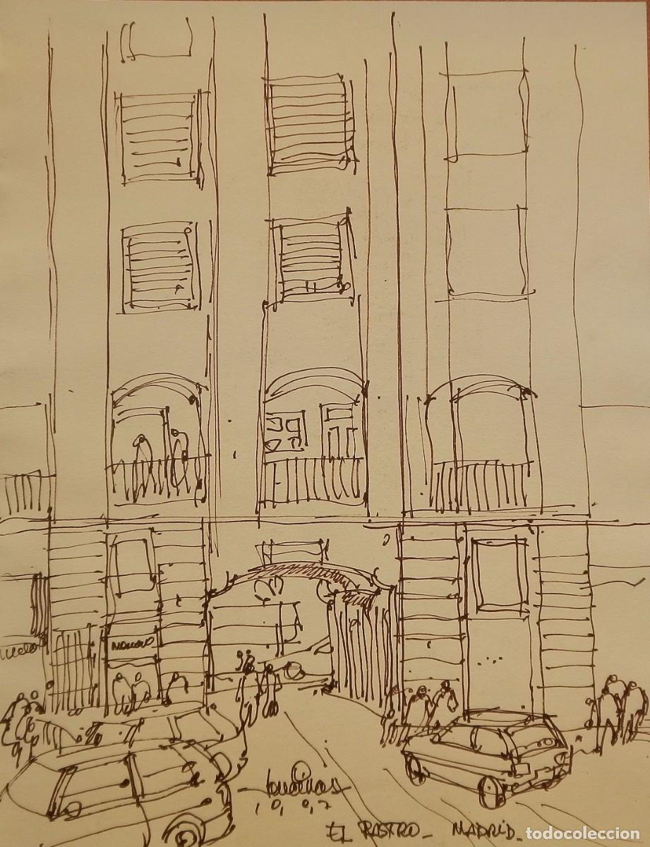 Arte: Carlos Enrique Lencinas G&oacute;mez. Tinta sobre papel. &rdquo;El Rastro. 1997. Madrid&rdquo;. Firmado a mano.