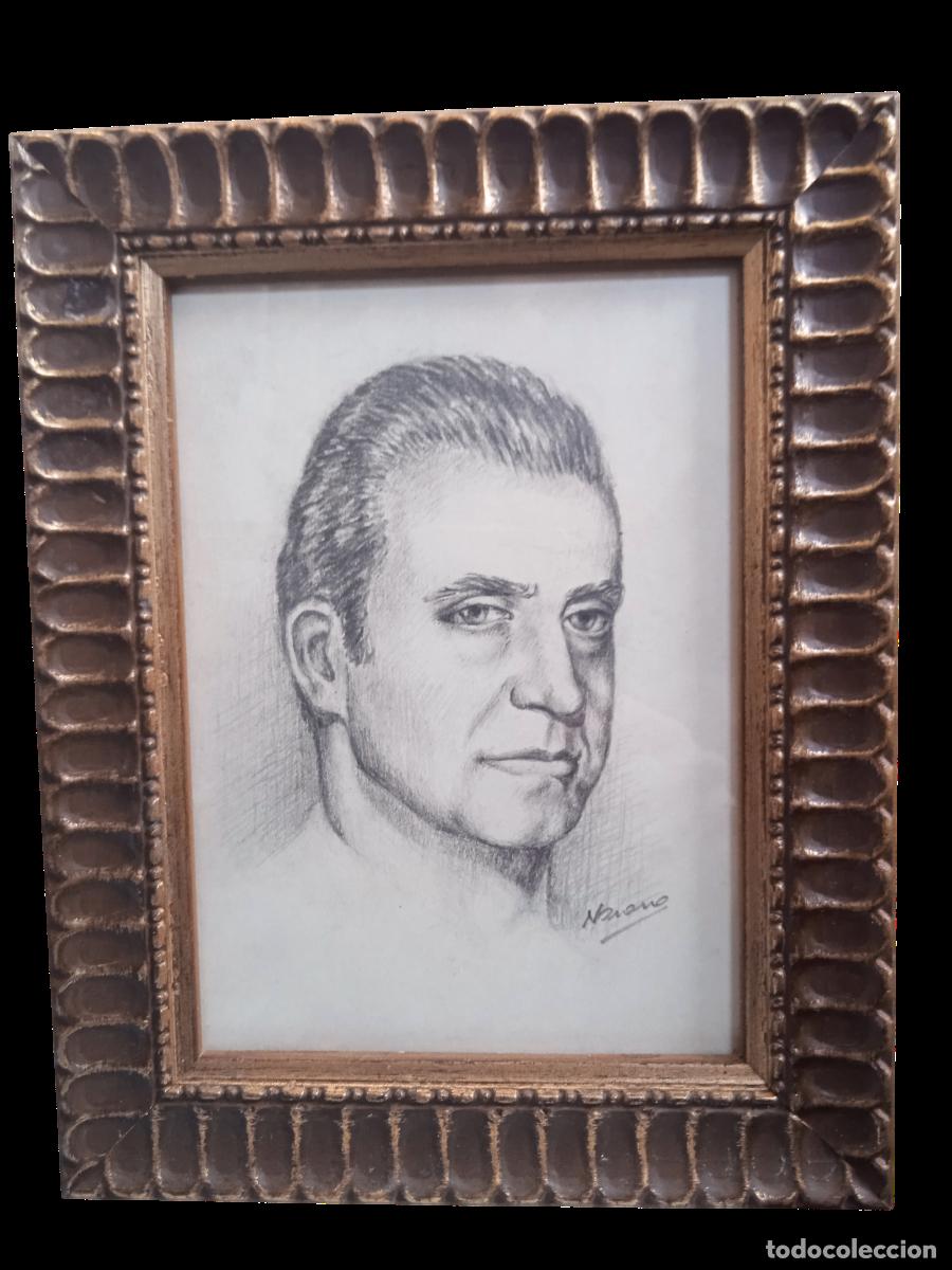 Arte: Retrato del Rey Juan Carlos I. Dibujo a l&aacute;piz. Firmado &rdquo;Navarro&rdquo;.