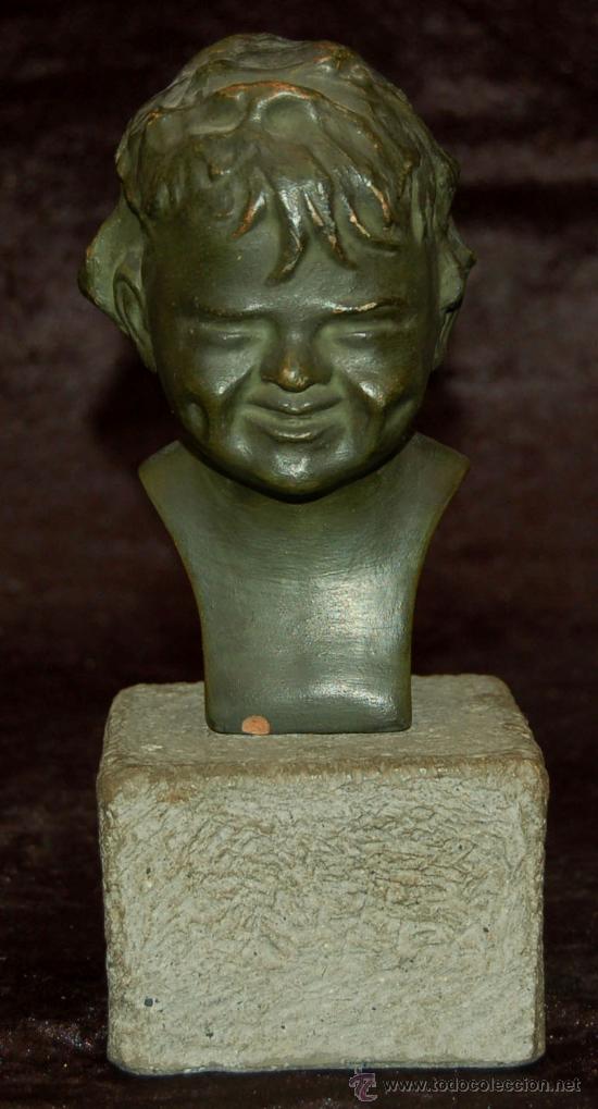 Arte: Busto de niño en terracota patinada. Aproximadamente años 30-40s. Firmado Biscarri Cuyàs (catalan). - Foto 1 - 26529144