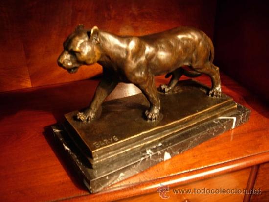 Arte: FIGURA DE BRONCE DE UNA PANTERA FIRMADO BARYE CON BASE DE MARMOL