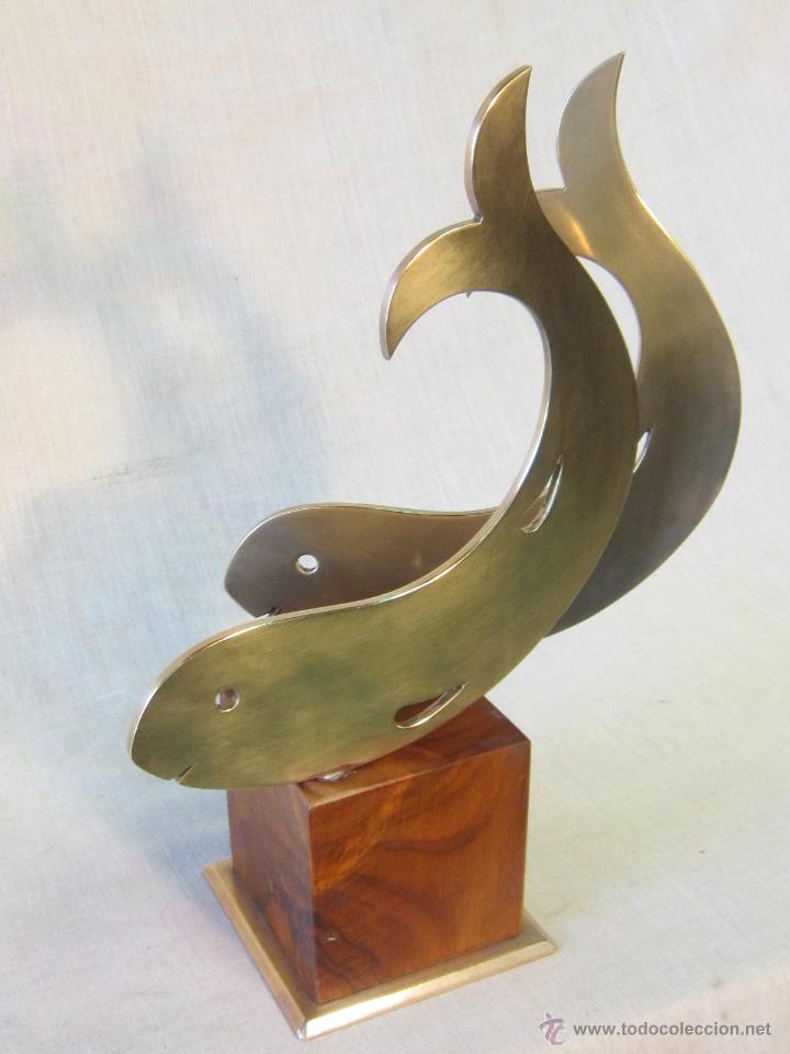 Arte: FIGURA DE PECES EN BRONCE Y MADERA - Foto 6