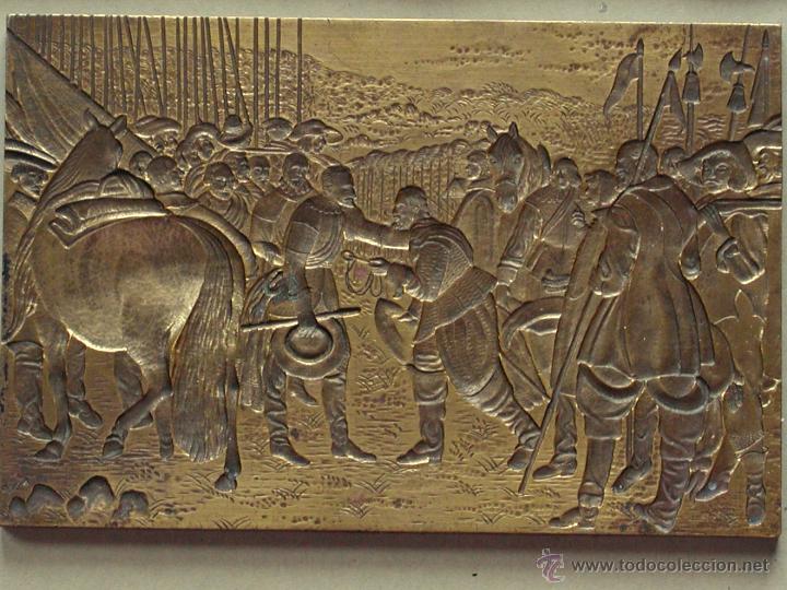 Art: LA RENDICI&Oacute;N DE BREDA O LAS LANZAS. ANTIGUA PLANCHA DE BRONCE EN NEGATIVO. 1,5 KG.