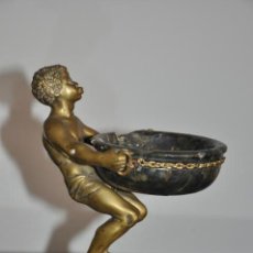 Arte: BLACKAMOOR SCULPTURE BRONCE WITH TRAY , OLD , ORIGINAL , SIGNED. Lote 113908603