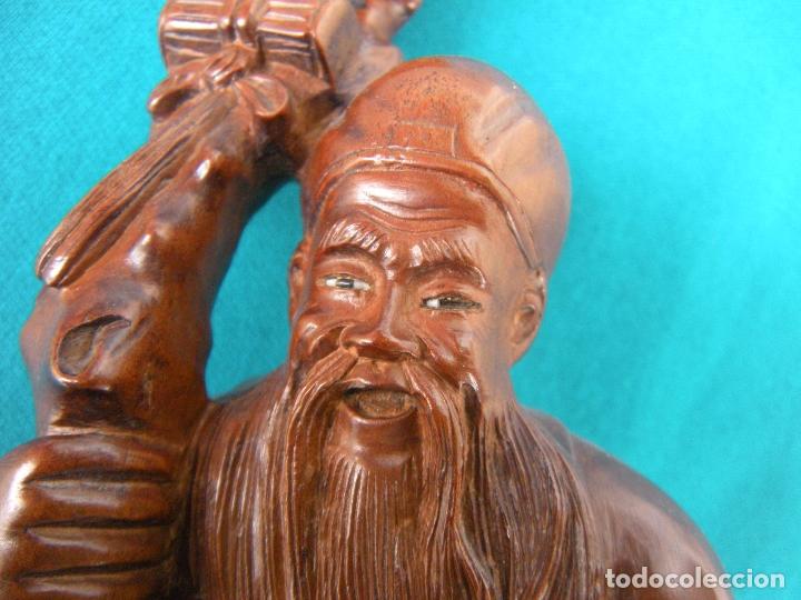 Arte: BUDA MONJE EN MADERA TALLADA - Foto 6