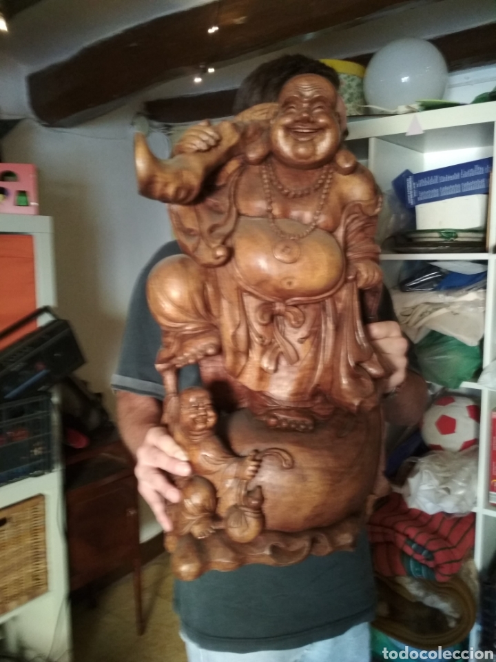 Arte: Antiguo Buda madera de teca - Foto 2