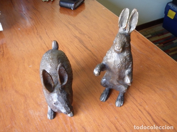 Arte: PAREJA DE CONEJOS DE BRONCE - Foto 2