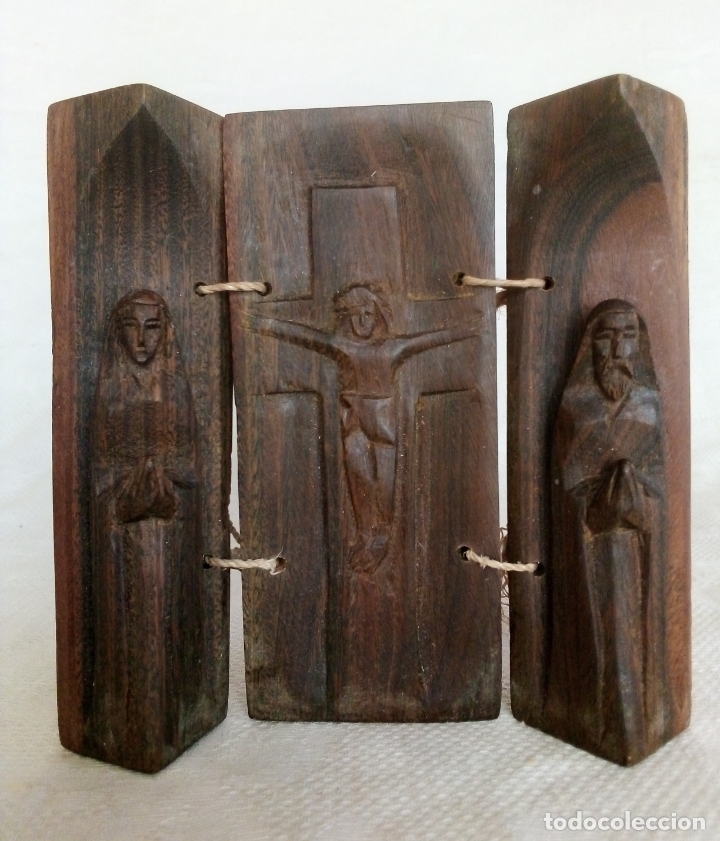 Arte: TRIPTICO RELIGIOSO DE MADERA - TALLADO A MAMO. - Foto 1