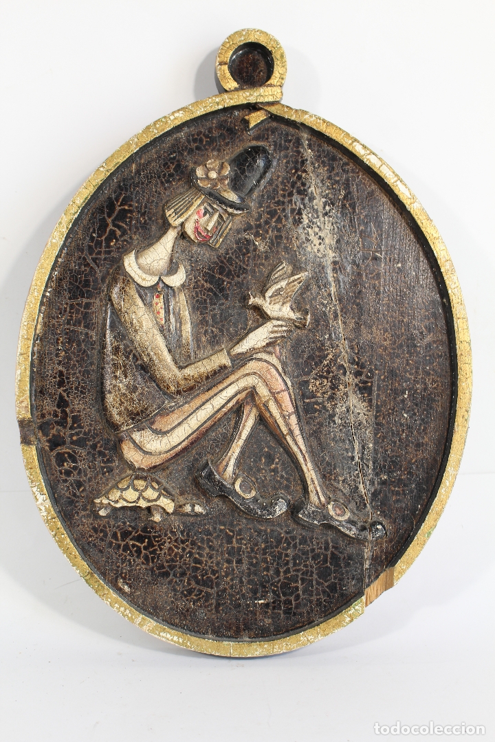 Arte: payaso tallado en madera - cuadro oval - Foto 1