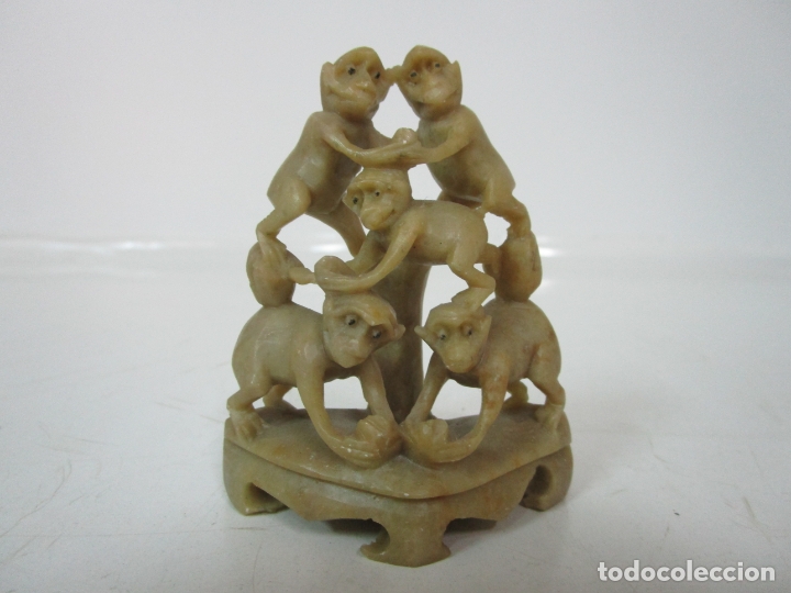 Escultura en Talla de Piedra Jabón - Figuras Monos - muy Buena Calidad