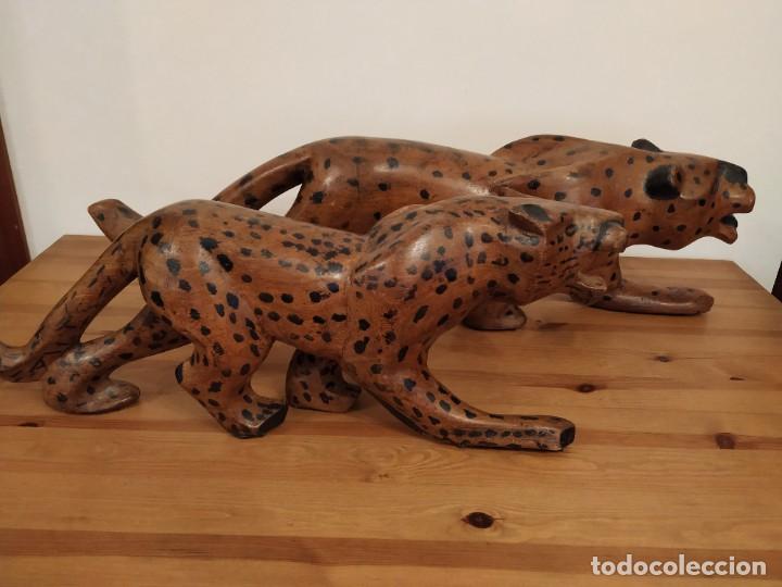 Arte: PAREJA LEOPARDOS GUEPARDOS EN MADERA - Foto 11